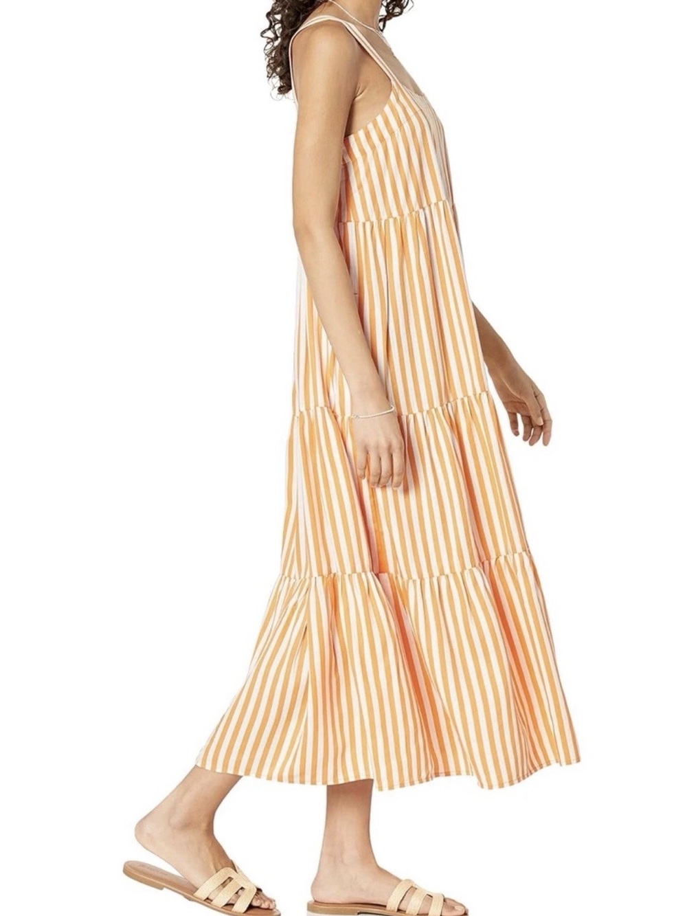 The Drop Tiered Striped Maxi Dress in Orange & White Medium